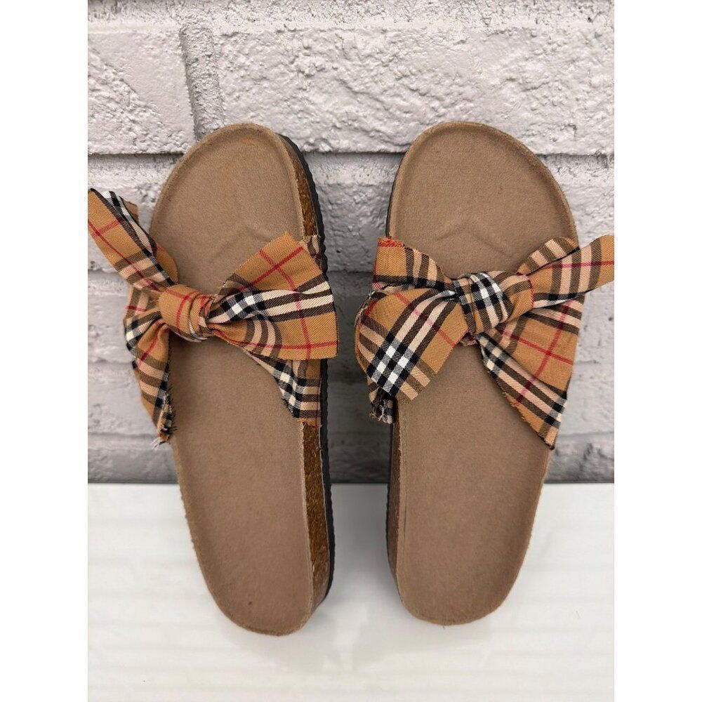 Women’s Classic Plaid Bow Slides Size 8